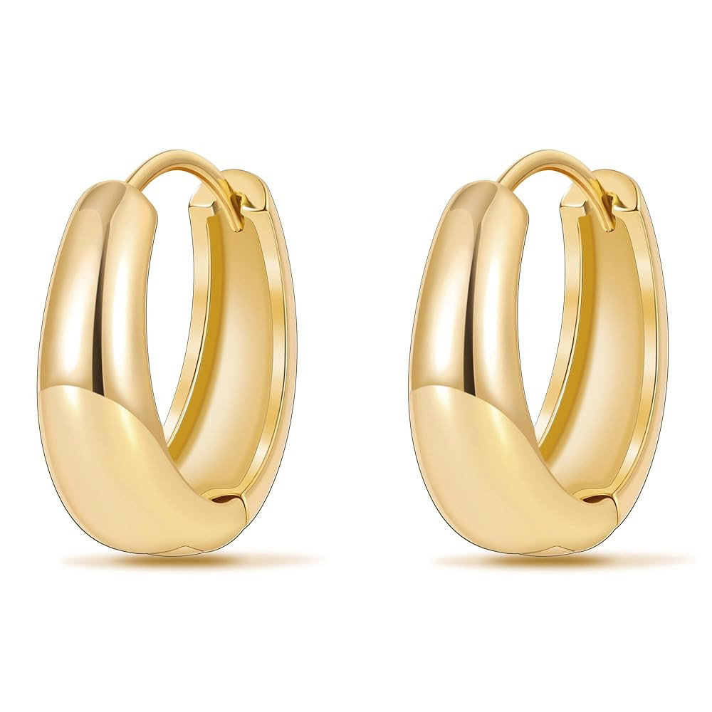 micuco Gold Hoop Earrings for Women, Gold Chunky Hollow Thick Hoops Earrings for Women | Amazon (US)