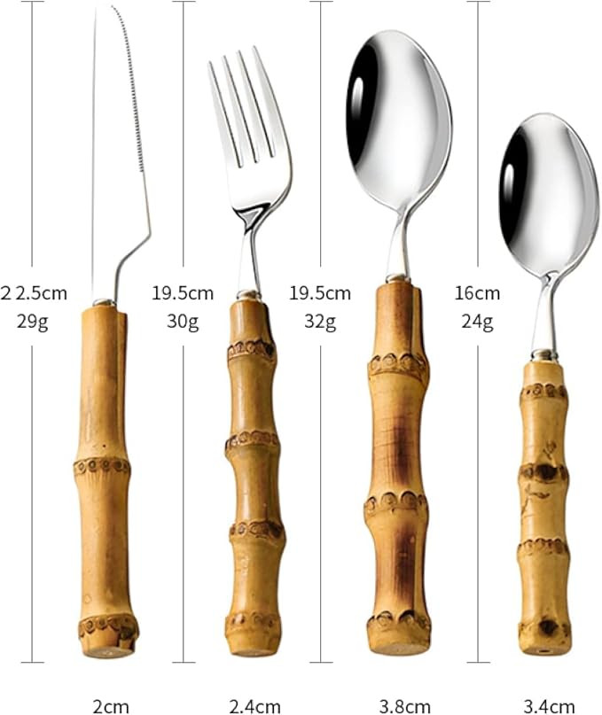 Sobeta Cutlery Set Tableware Set Stainless Steel Purely Natural Bamboo Handle Flatware Set Dinner... | Amazon (UK)