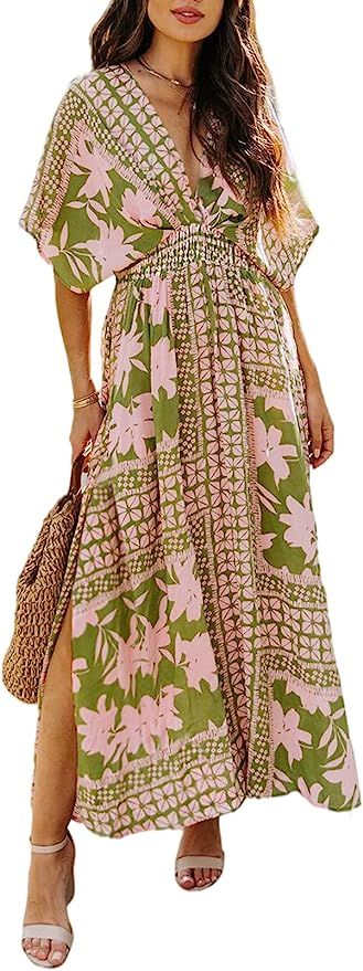 Meenew Women's Summer Maxi Dress Party Vacation High Slit Loose Long Beach Dress | Amazon (US)