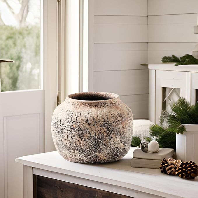ALMA Artisanal Textured Ceramic Vases Pot|Short Wide Flower Vase for Rustic Farmhouse Home Decor|... | Amazon (US)