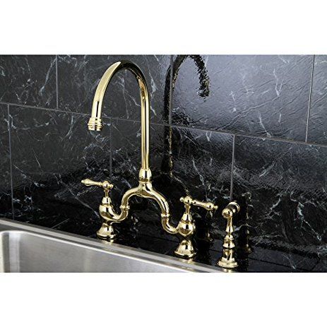 Vintage High-spout Polished Brass Bridge Kitchen Faucet with Side Sprayer | Walmart (US)