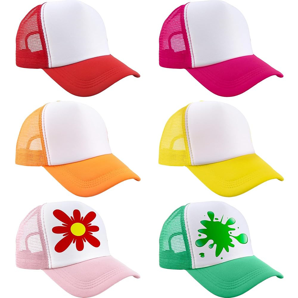6 Pcs Kids Sublimation Trucker Hats Adjustable Mesh Trucker Cap DIY Baseball Hats for Summer Camp... | Amazon (US)