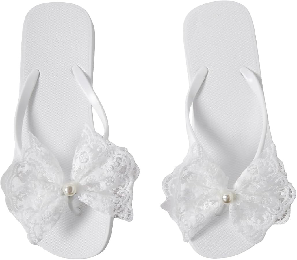 GORGLITTER Women's Lace Bow Summer Flats Wedding Flip Flops Open Toe Comfy Dressy Thong Sandals | Amazon (US)