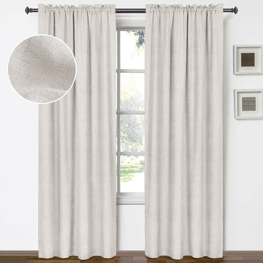 100% Blackout Shield Linen Blackout Curtains 84 Inches Long 2 Panels Set, Blackout Curtains for B... | Amazon (US)
