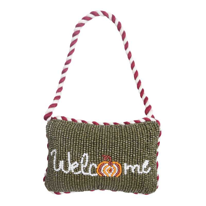 Green Beaded Welcome Door Hanger, 6" | At Home