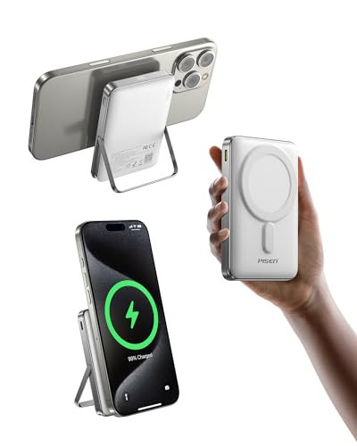 PISEN Mag-Safe Portable Power Bank - 10000mAh Wireless Foldable Charger, 30W PD Fast Charging Magnetic Battery Pack with Stand and LED Display, for iPhone 16/15/14/13/12 Pro/Pro Max/Plus/Mini Series | Amazon (US)