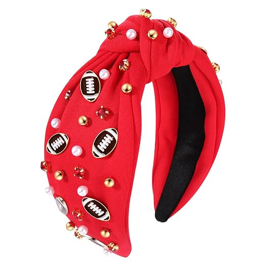 Football Headband Pearl Rhinestone Jeweled Knotted Headband Fun Sports White Hot Pink Black Blue ... | Amazon (US)