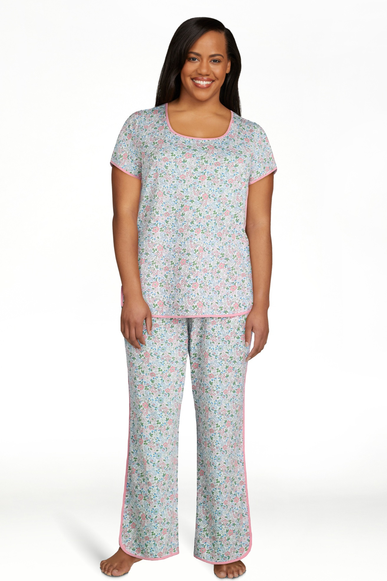 Joyspun Women's and Women’s Plus Lightweight Sleep Tee and Pants Set, 2-Piece, Sizes XS to 3X | Walmart (US)