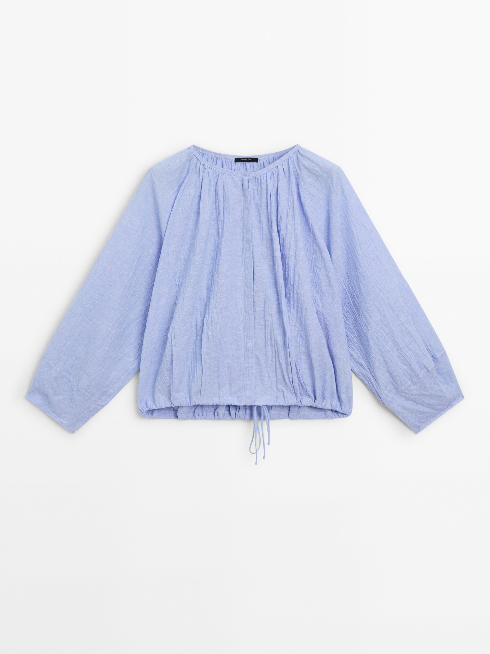 Linen and cotton blend gathered voluminous shirt | Massimo Dutti US