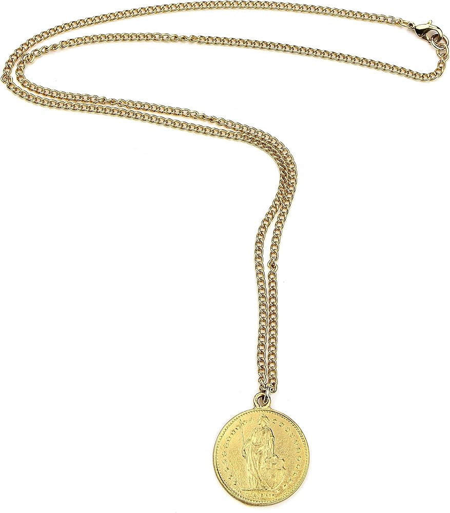 Ben-Amun French Coin Style Pendant Statement Necklace, Gold Jewelry, Made in New York, One Size | Amazon (US)
