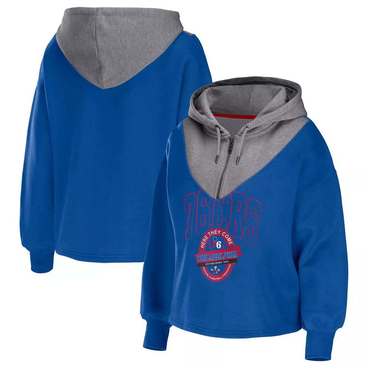 Women's WEAR by Erin Andrews Royal Philadelphia 76ers Pieced Quarter-Zip Hoodie Jacket | Kohl's