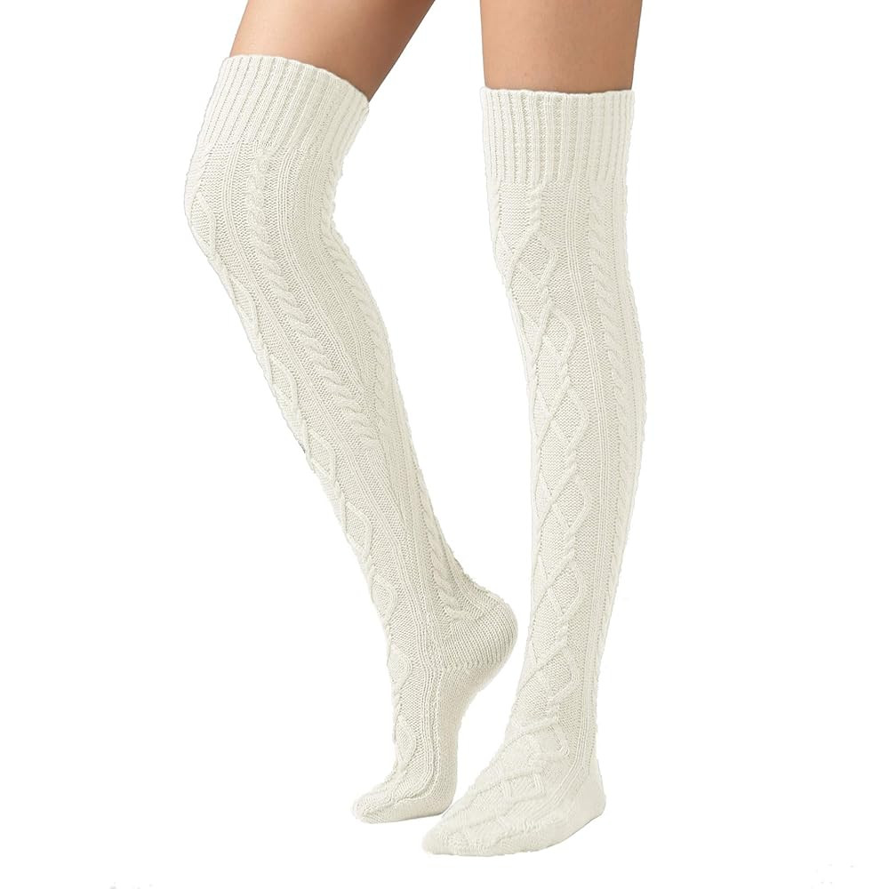 SherryDC Women's Cable Knit Thigh High Boot Socks Extra Long Winter Stockings Leg Warmers | Amazon (US)