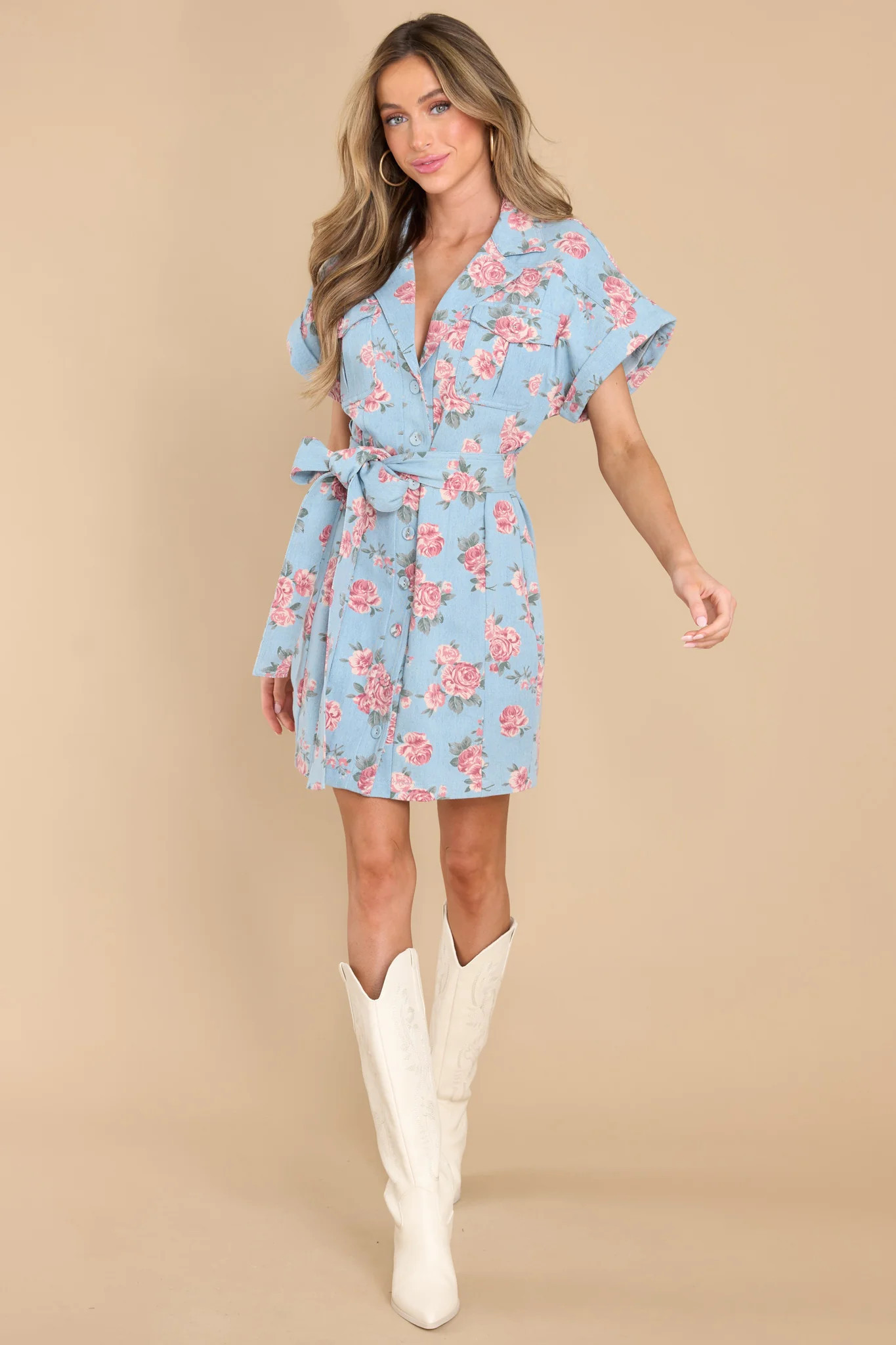 Rose Colored Glasses Blue Floral Dress | Red Dress 