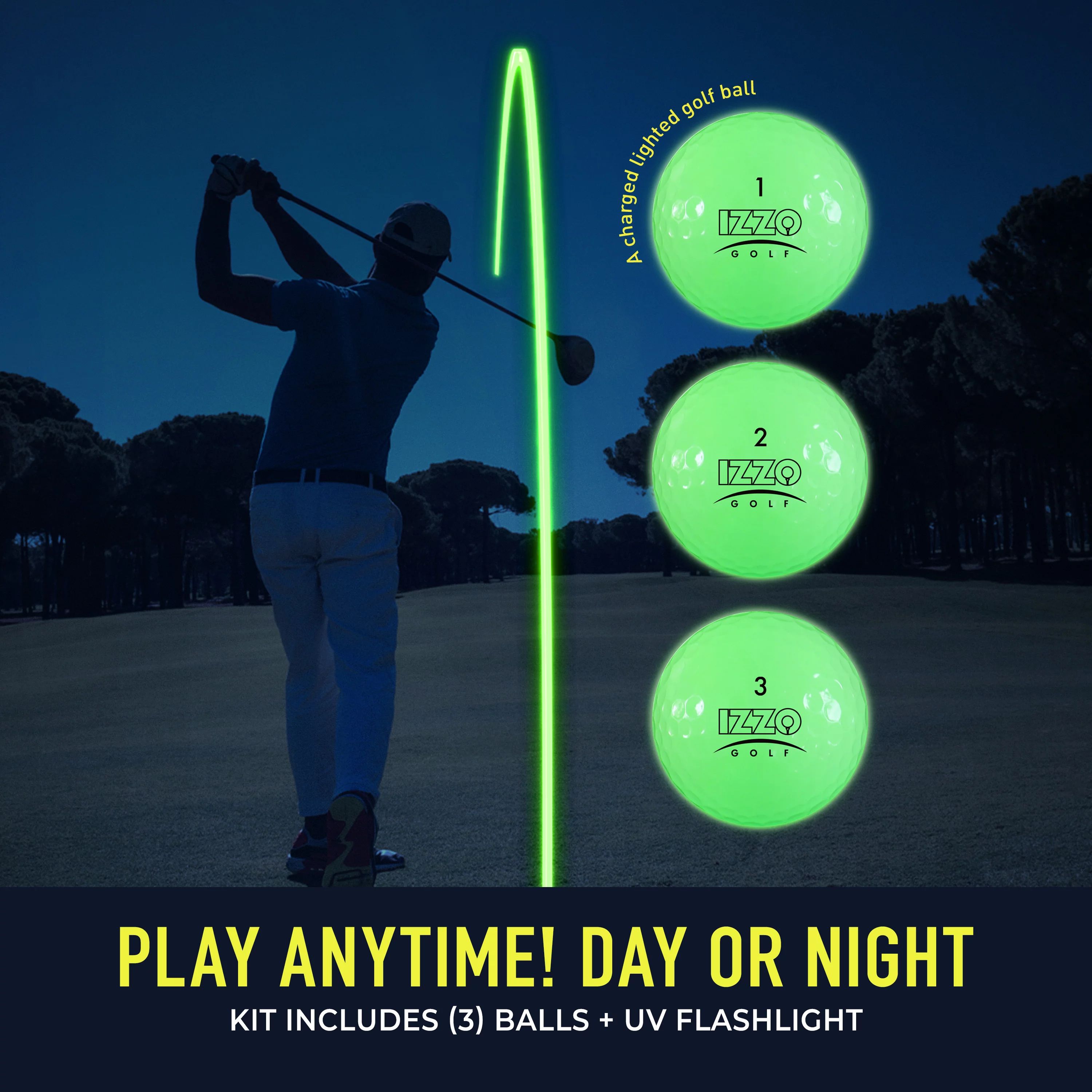IZZO Lite4Nite 24-Hour Golf Balls, For Night Golf (Starter Set Including Balls + UV Flashlight) | Walmart (US)