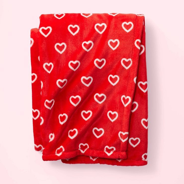 Small Hearts Plush Throw Blanket Red - Spritz™ | Target