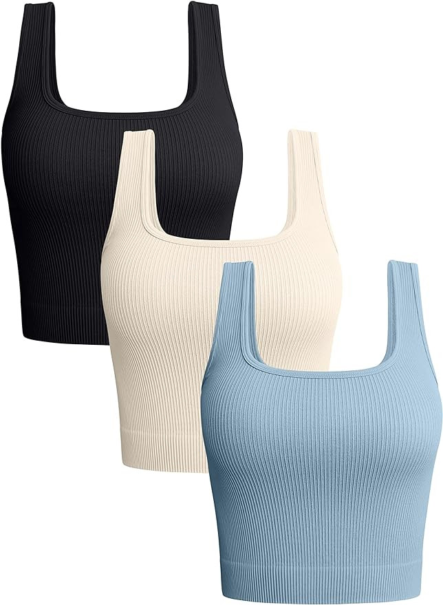 OQQ Women's 3 Piece Tank Tops Ribbed Seamless Workout Exercise Shirts 2025 Summer Basic Camis | Amazon (US)