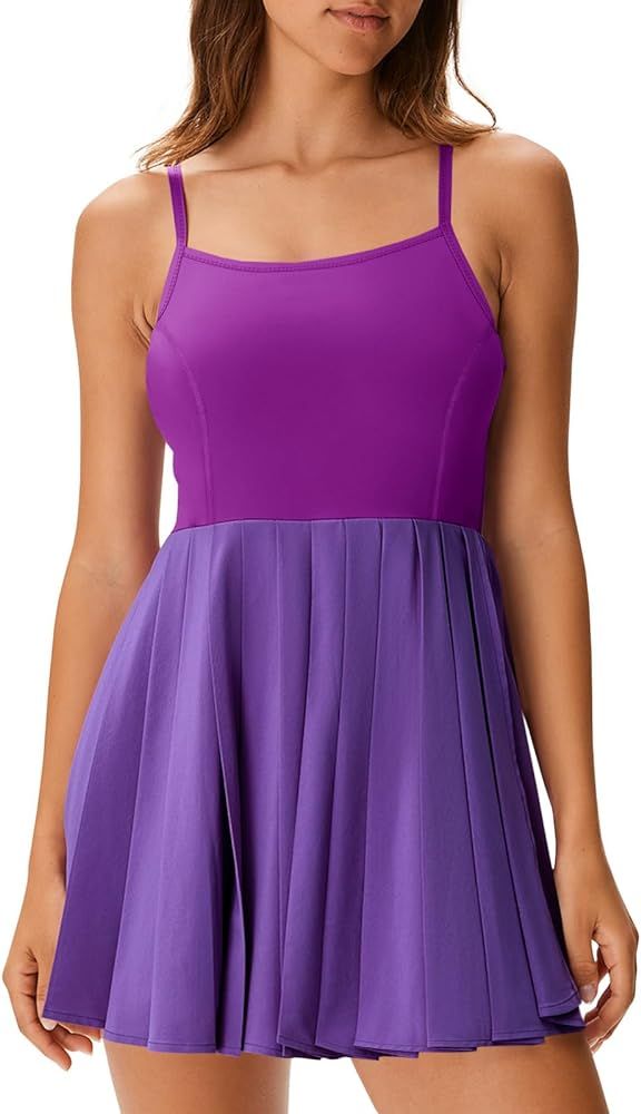 Aurgelmir Women's Tennis Dress Built in Shorts & Bra Adjustable Straps Workout Dress Golf Athleti... | Amazon (US)