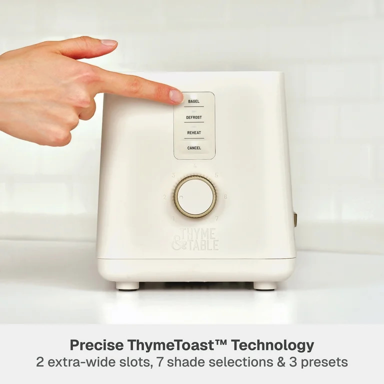 Thyme & Table 2-Slice Toaster, Extra-Wide Slots with Removable Crumb Tray, Sand White | Walmart (US)