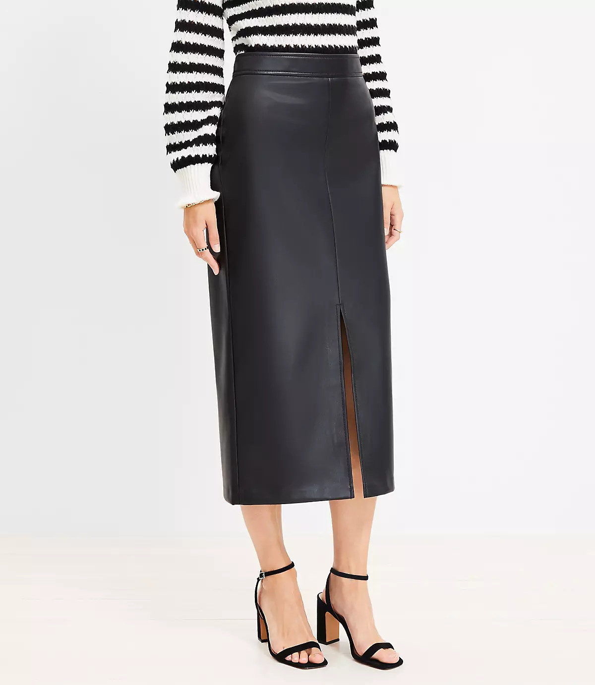 Faux Leather Front Slit Midi Skirt | LOFT