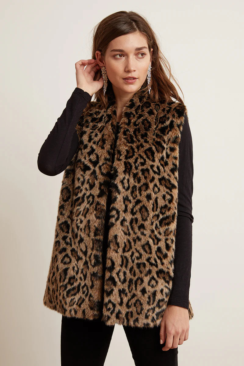 STEPHIE LEOPARD FAUX FUR VEST | Velvet by Graham & Spencer