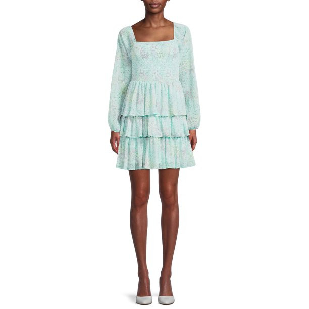 Madden NYC Women's Juniors' Triple Ruffle Smocked Peasant Dress - Walmart.com | Walmart (US)
