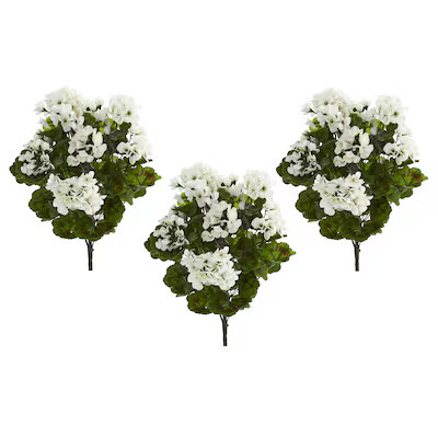 Nearly Natural 19-Inches White Indoor/Outdoor Desktop Geranium Artificial flower | Lowe's
