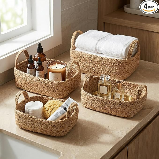 Beautiful Storage Basket Set of 4 - Natural Jute Rope Baskets for Shelves Are Perfect for Organiz... | Amazon (US)