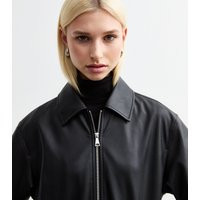Women's Black Faux Leather Cropped Bomber Jacket New Look | New Look (UK)