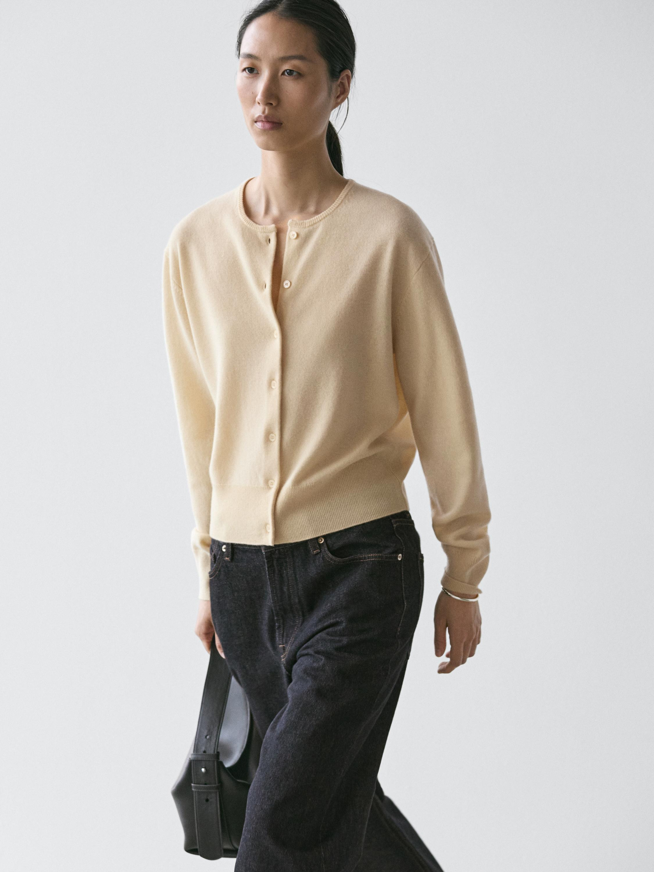 Wool knit cardigan with crew neck | Massimo Dutti UK