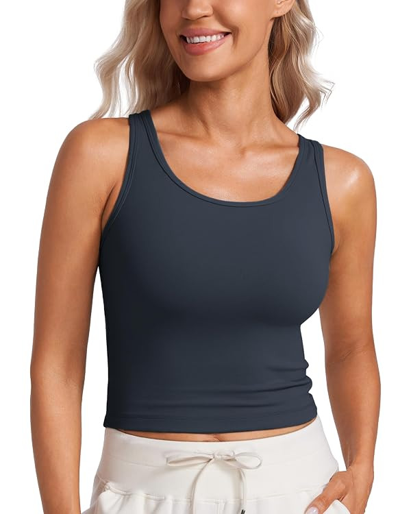 CRZ YOGA Womens Butterluxe Double Lined Tank Tops Scoop Neck Racerback Workout Tanks Sleeveless C... | Amazon (US)