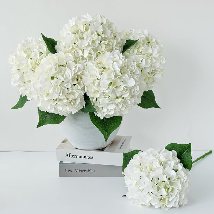 5 Pcs White Silk Hydrangeas Aritificial Flower Boho 20'' Faux Dried Touch Hydrangeas for Spring I... | Amazon (US)