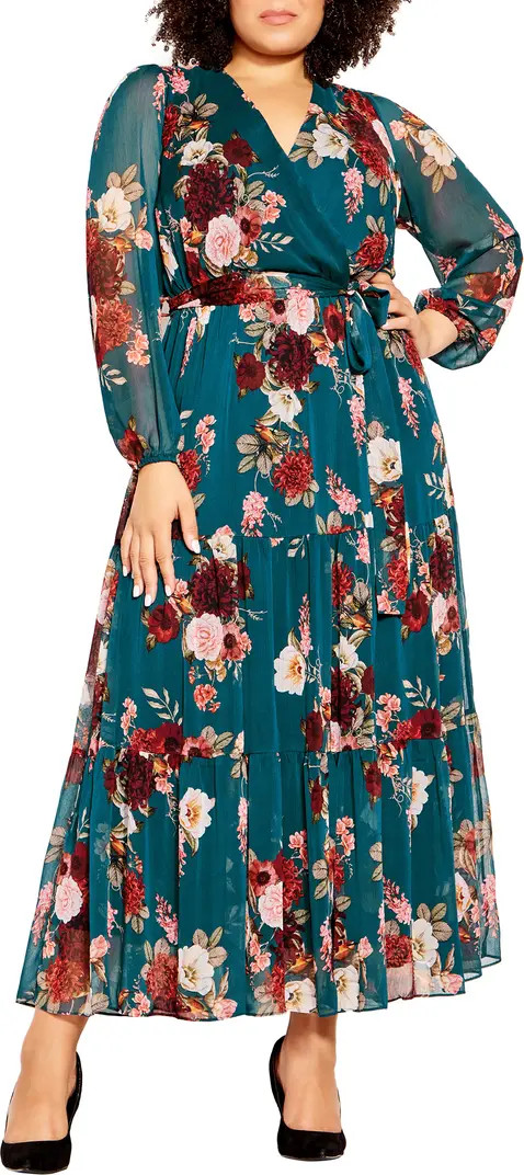City Chic Floral Long Sleeve Faux Wrap Dress | Nordstrom | Nordstrom
