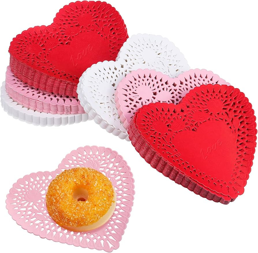 300 Pcs Valentines Day Heart Paper Doilies 4 Inch Heart White Lace Paper Doilies Heart Doilies Cu... | Amazon (US)