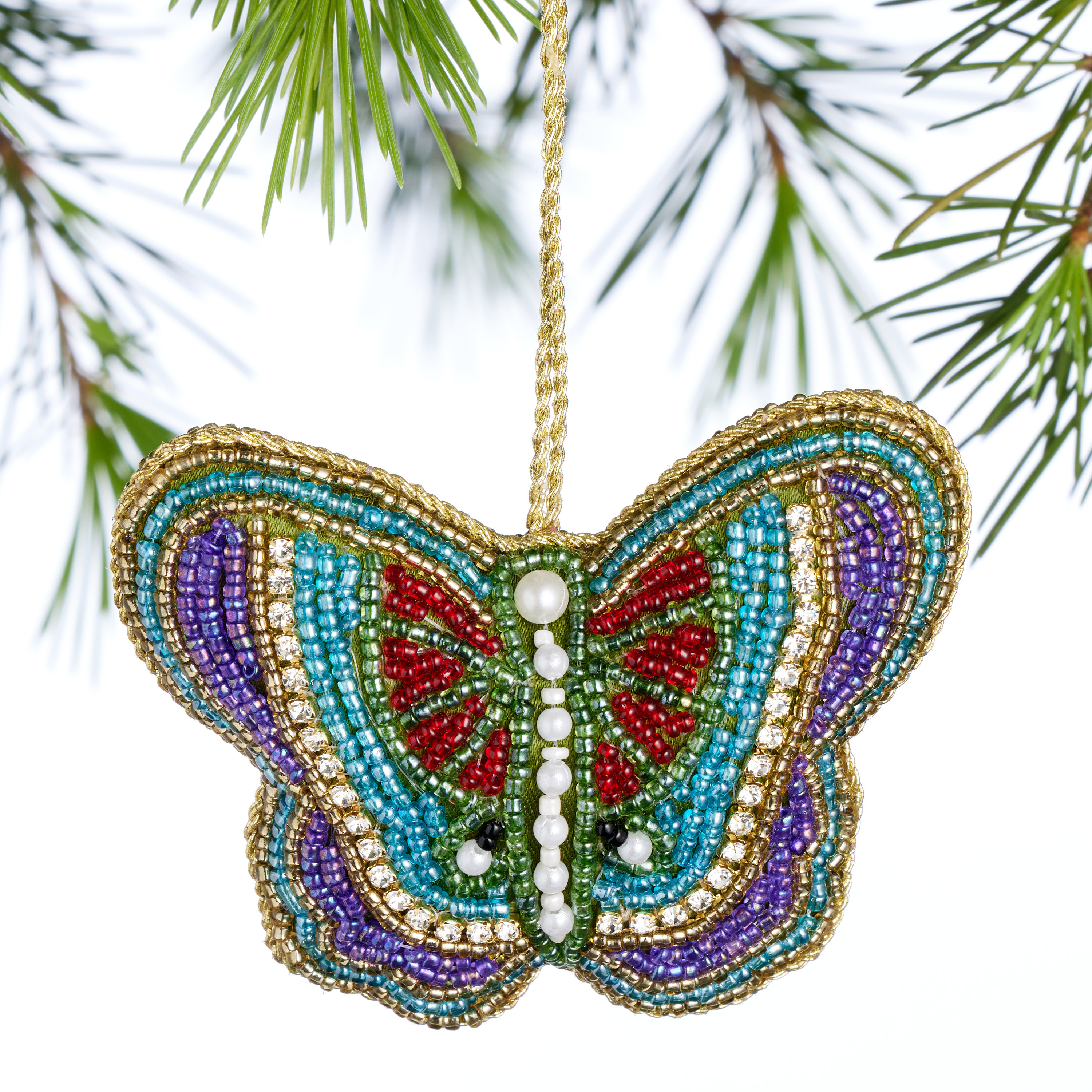 Velvet Beaded Butterfly Ornament | World Market