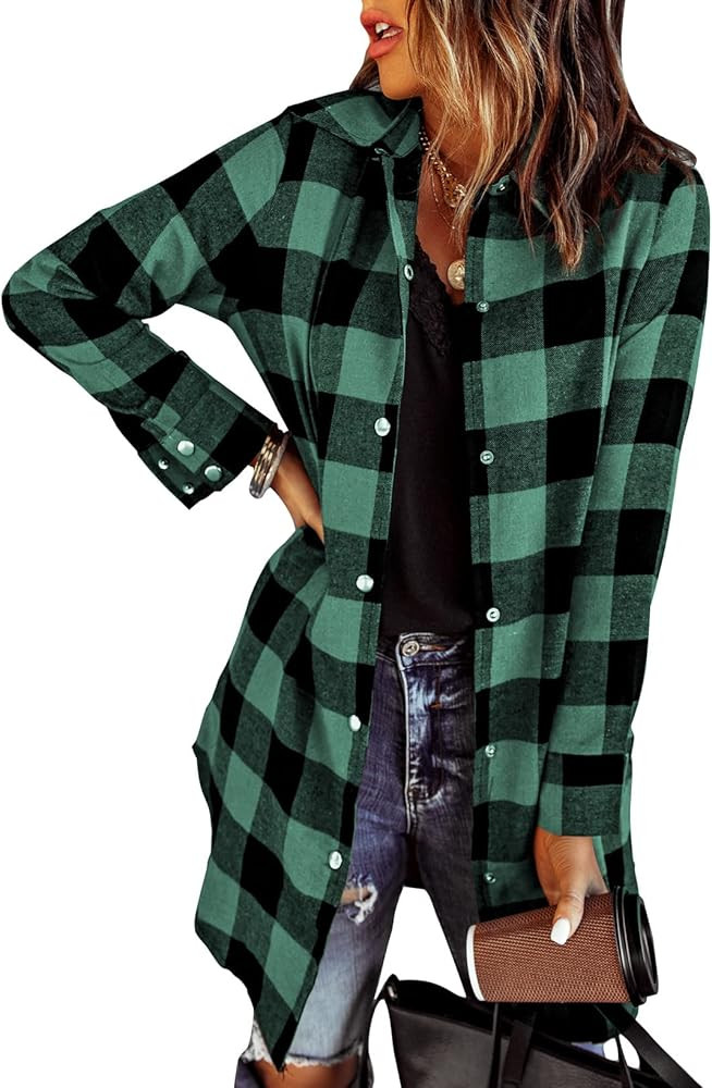 EVALESS Color Block Plaid Shacket Jacket Womens Fall Clothes Fashion Outfits | Amazon (US)