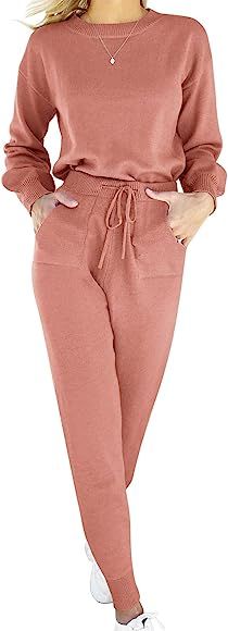 ANRABESS Women's Two Piece Outfits Sweater Sets Long Sleeve Pullover and Drawstring Pants Lounge ... | Amazon (US)