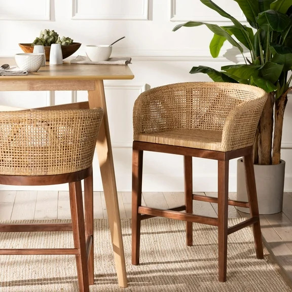 My Texas House Laurel Counter-height Dining Stools with Woven Seagrass Seat, Warm Brown, 2 Pack | Walmart (US)