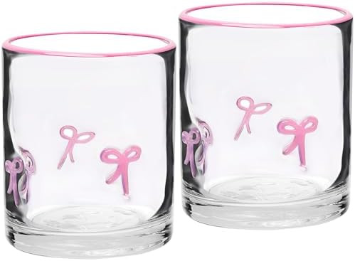 2 Pcs Pink Bow Icon Juice Glass Coquette Bow Aesthetic Anthropologie Cup 14 Oz Double Old Fashion... | Amazon (US)