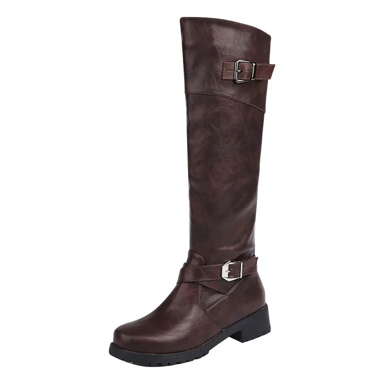 Juebong Winter Warm Women's Rivets Zipper Hoof Heels Riding Horse Sexy Mid Calf Boots,Brown Size ... | Walmart (US)