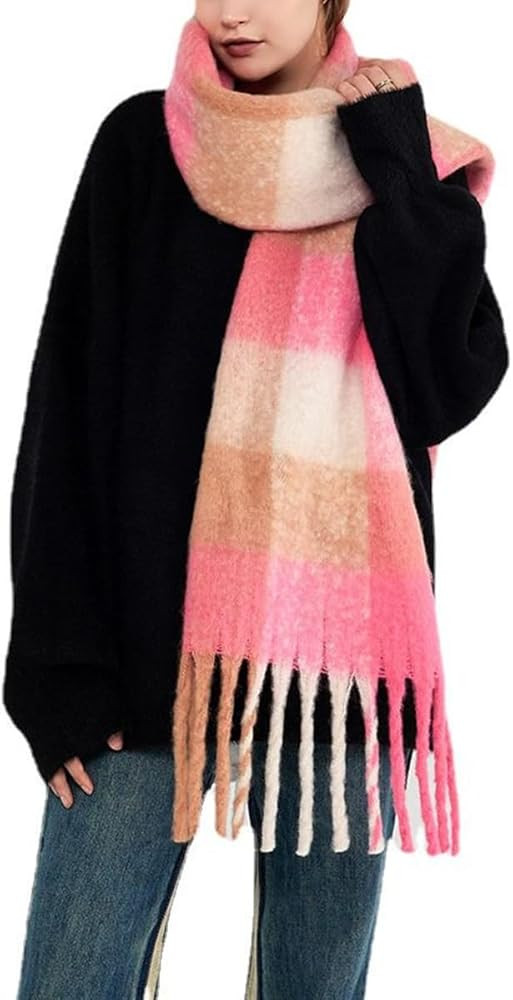 OUNIYA Big Chunky Plaid Scarf Colorful Checked Oversized Thick Scarves Soft Large Cashmere Wool W... | Amazon (US)
