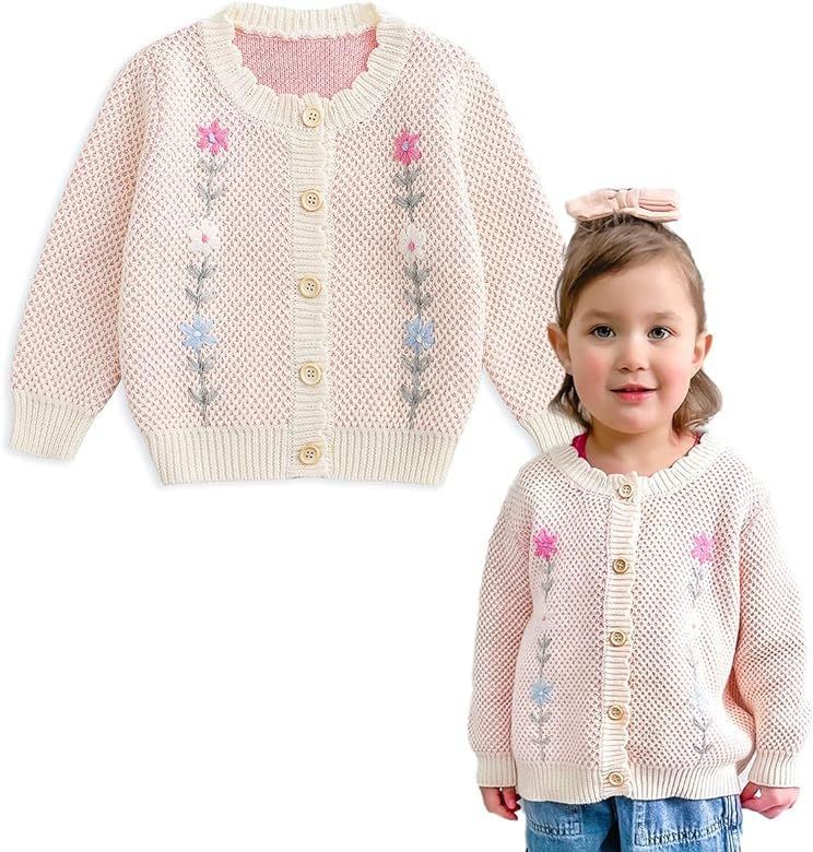 Amazon.com: Simplee kids Baby Sweater Valentine's Day Cardigan Embroidery Flower Knit Coat for Wi... | Amazon (US)