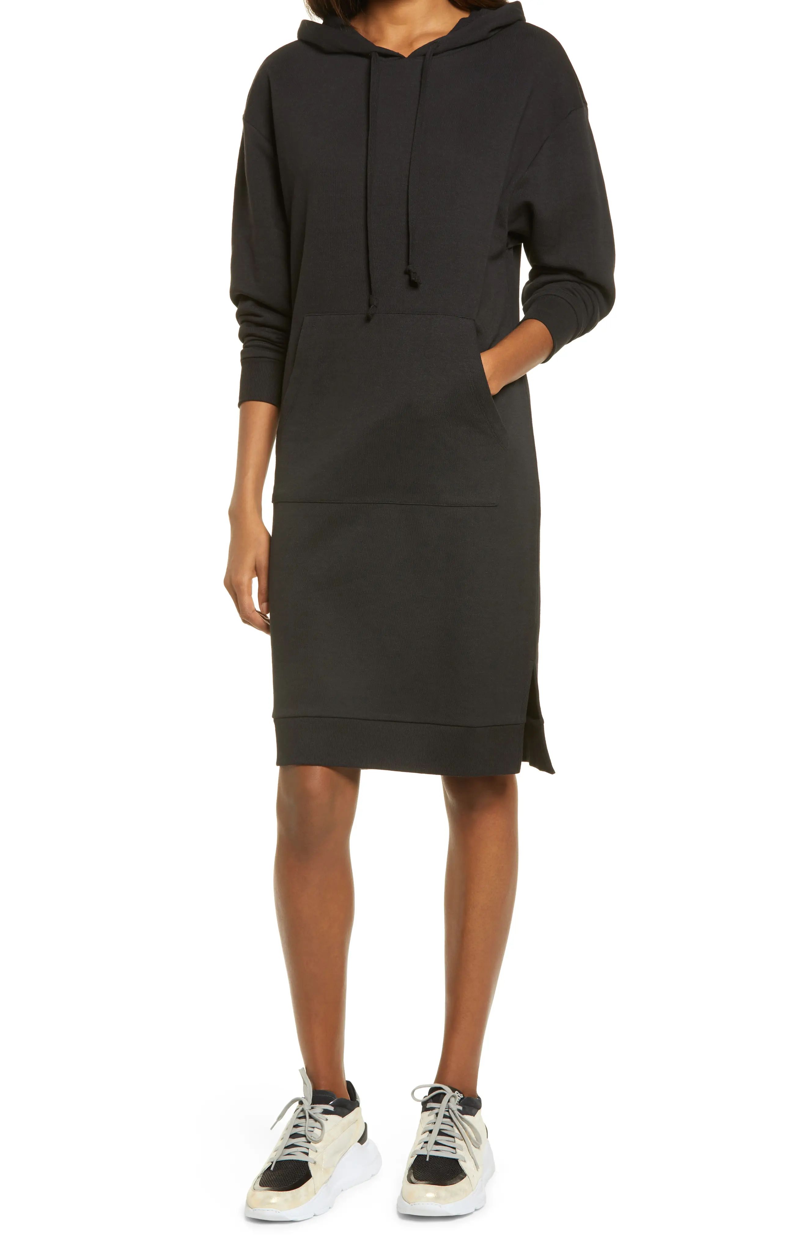Women's Charles Henry Long Sleeve Knit Hoodie Dress, Size X-Small - Black | Nordstrom