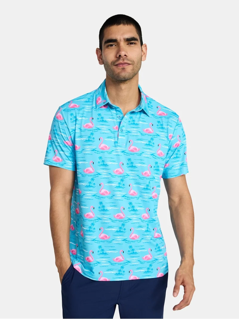 Birdie Bound Men's Swimming Flamingo Print Polo Shirt, Sizes S-3XL | Walmart (US)