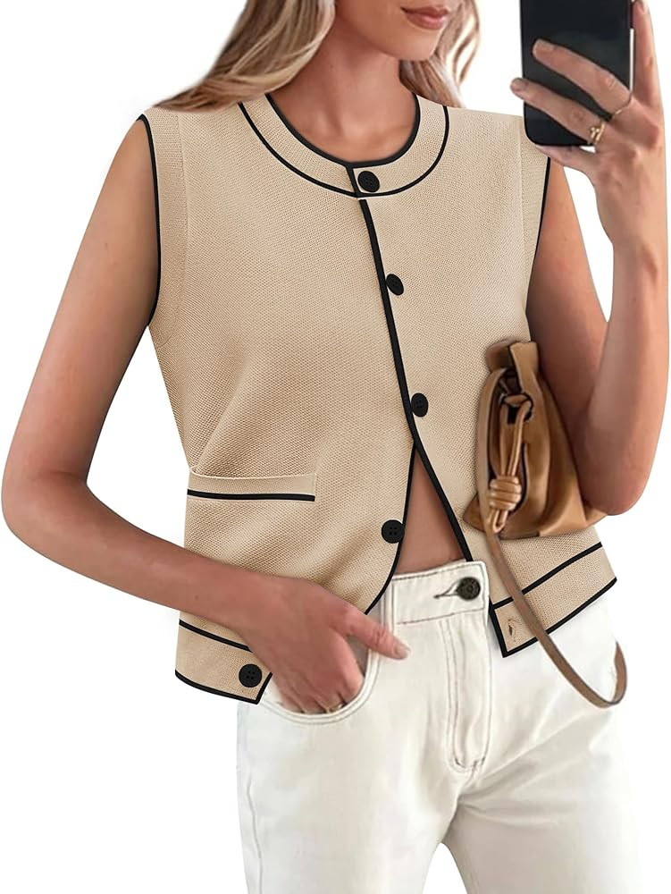 Yousify Womens Knit Tank Tops 2025 Summer Sleeveless Sweater Vest Round Neck Button Down Casual C... | Amazon (US)