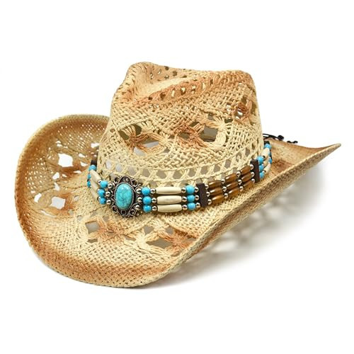 FLUFFY SENSE. Cowgirl Hats for Women Straw Cowboy Hat Western Beach Sun Hat with Shapeable Brim for Coastal Cowgirl (Sandstone Tan) | Amazon (US)
