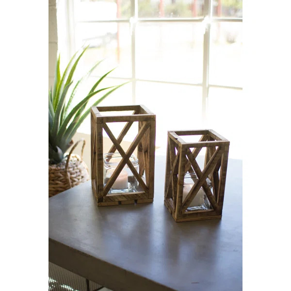 2 Piece Recycled Wood Lantern Set | Wayfair North America