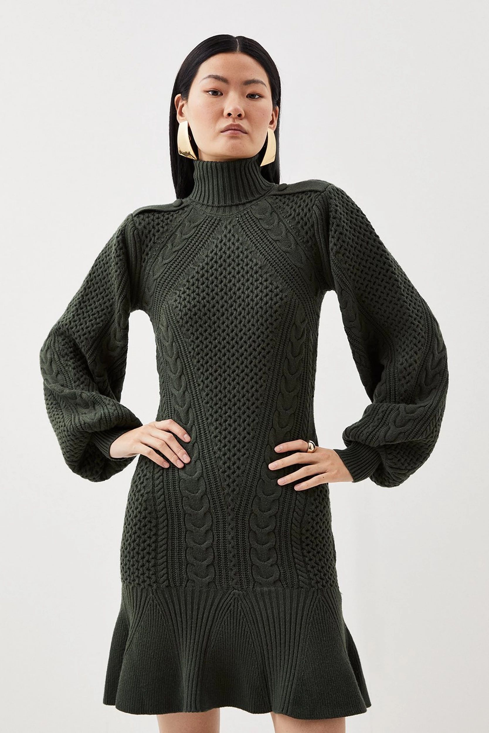 Lydia Millen Cable Knit Turtleneck Mini Dress | Karen Millen US