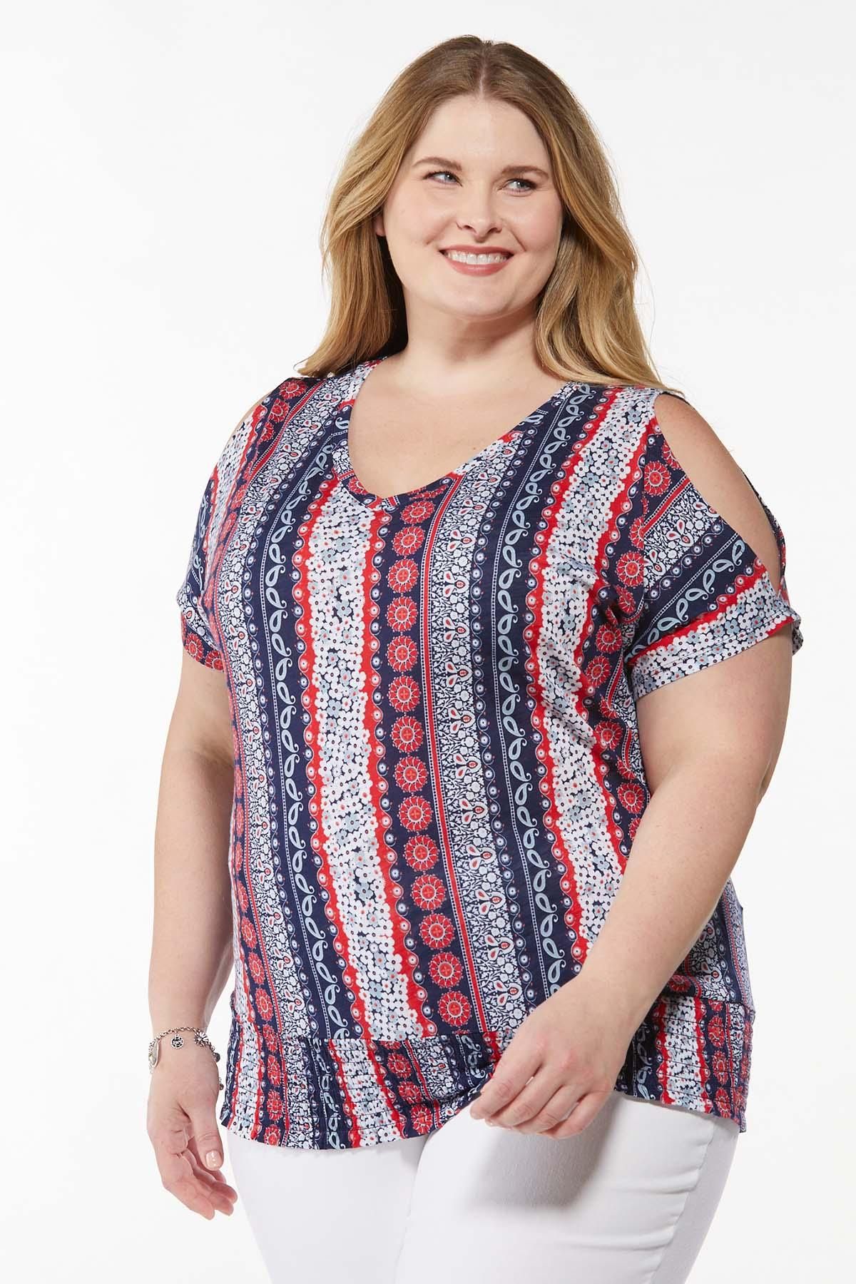 Plus Size Smocked Americana Floral Top | Cato Fashions