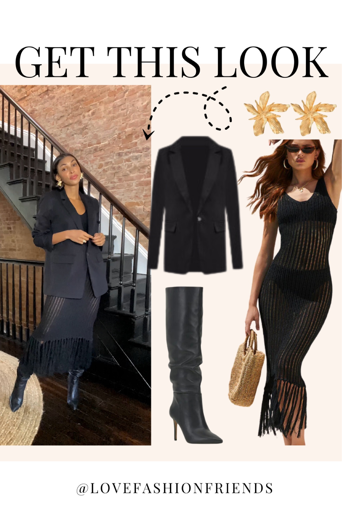 See through dress, knitted dress, blazer, boots, fall fashion 

#LTKshoecrush #LTKstyletip #LTKfindsunder100