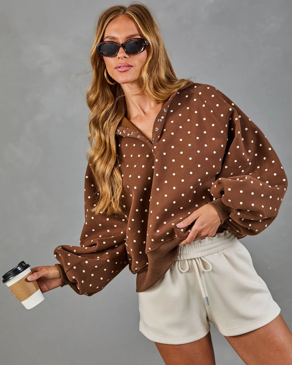 Dot Darling Henley Polka Dot Fleece Sweatshirt | VICI